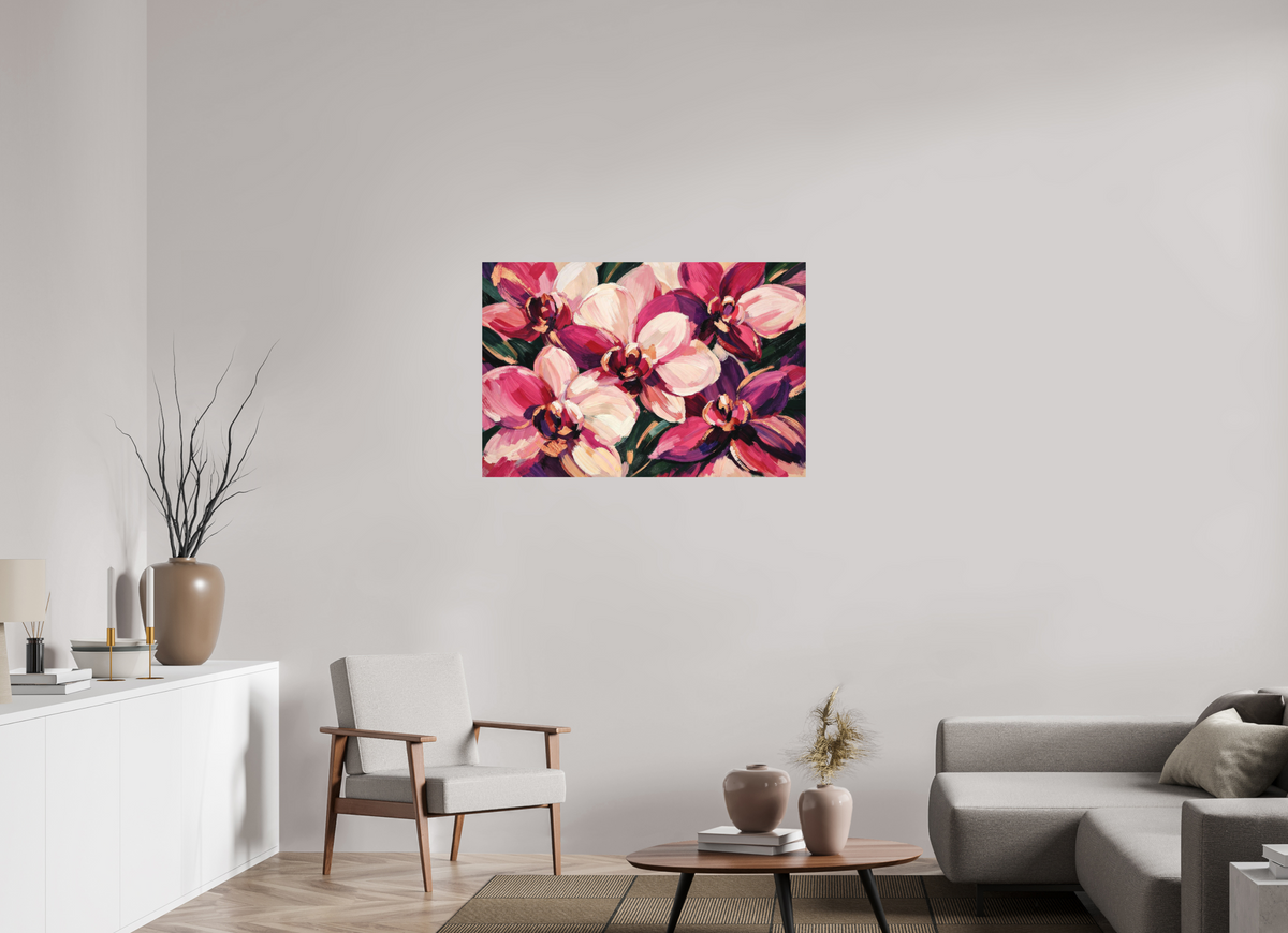 105 x 70 cm, Glicée Print on Hahnemühle German Etching magenta orchids