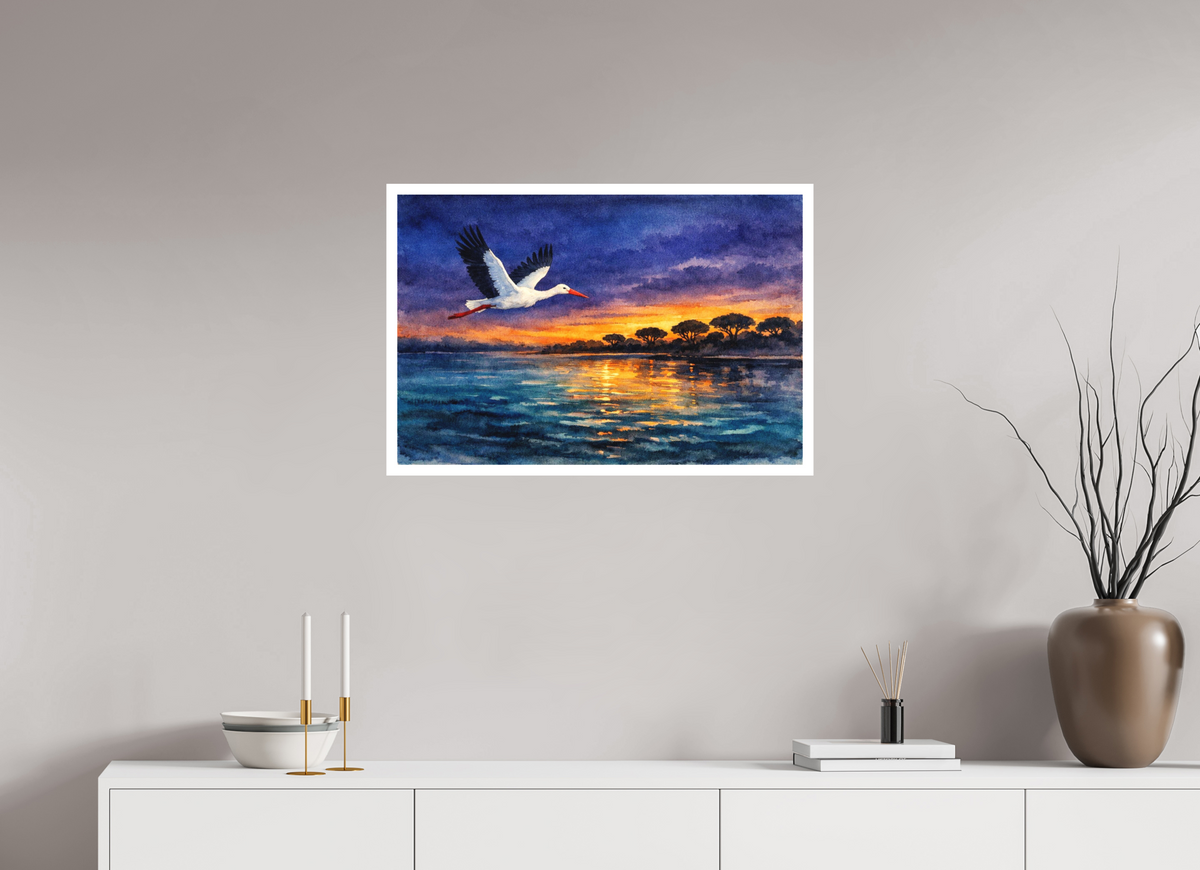 75 x 50 cm, Canson Arches Aquarelle nocturnal stork watercolour