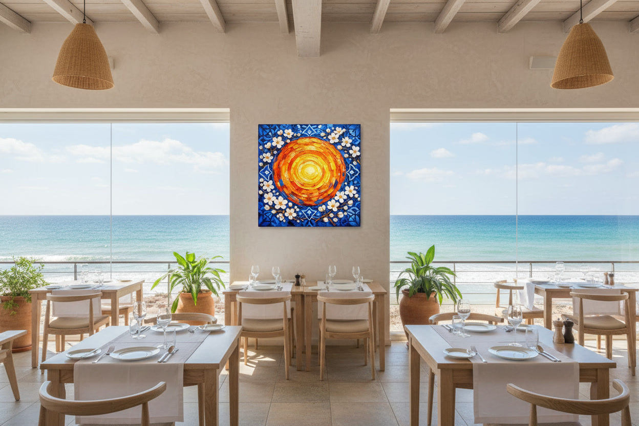 almond blossom — square displayed in a coastal restaurant — Algarve Collection by Sensorial Atelier