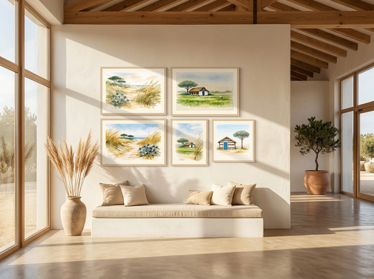 Comporta Hotel lobby with aquarelles compostition