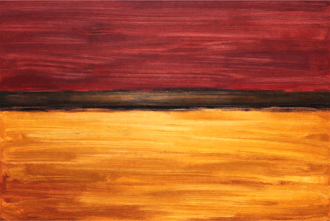 Main image Earth Embercolour field painting with rich crimson above warm amber-gold by Sensorial Atelier