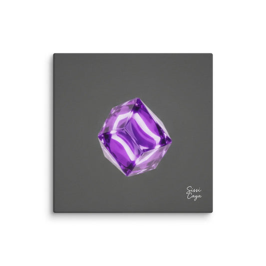 Energize Amethyst limited edition canvas artwork in violet and silver tones, abstract art symbolizing wisdom, intuition, and spiritual calm.