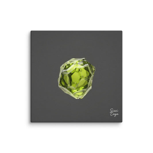 Energize Peridot limited edition canvas. Abstract art in green and golden tones reflecting renewal, growth, and prosperity energy.