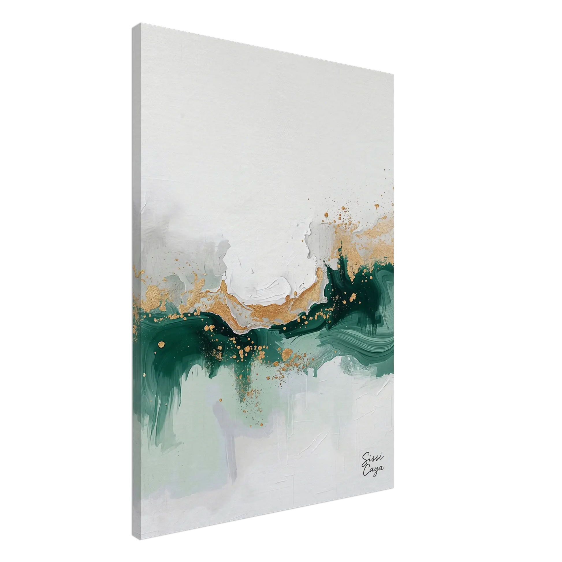 Abstract artwork with gold and green tones representing abundance, limited edition fine art print by Sissi Caya sensorial art