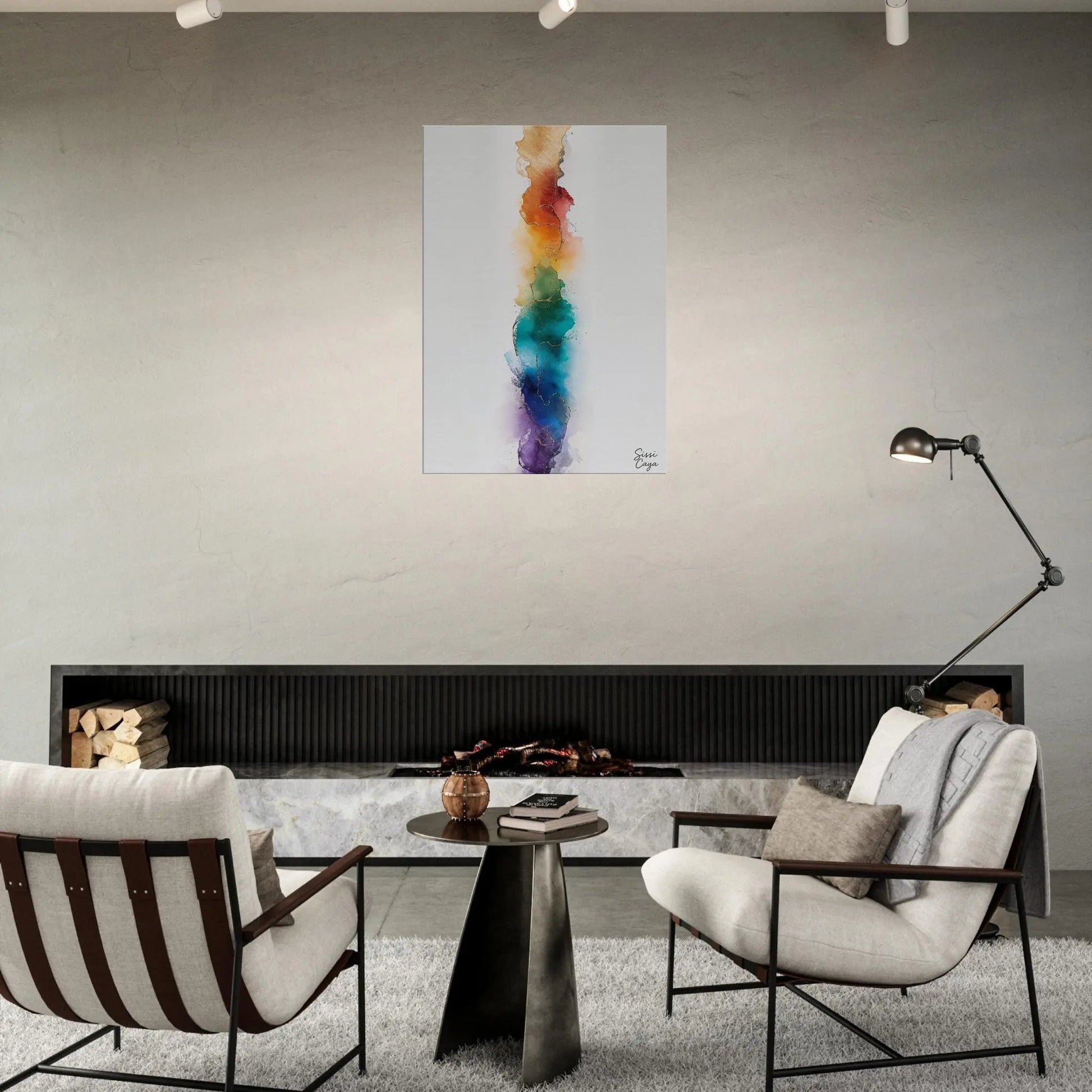 Feel alignment abstract wall art with chackras colours placed in Living room