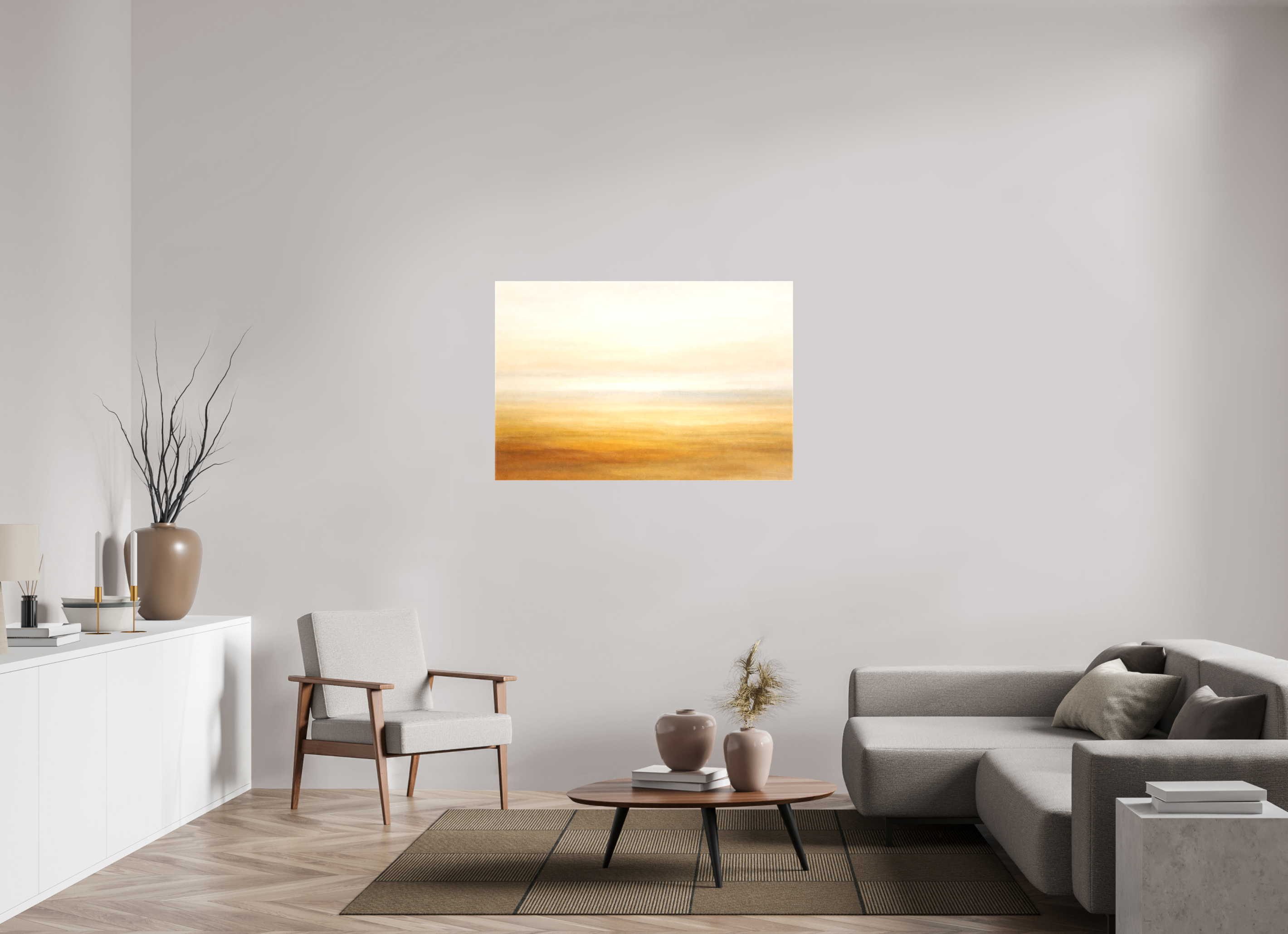 Golden field in living room abstract horizons by sensorial atelier