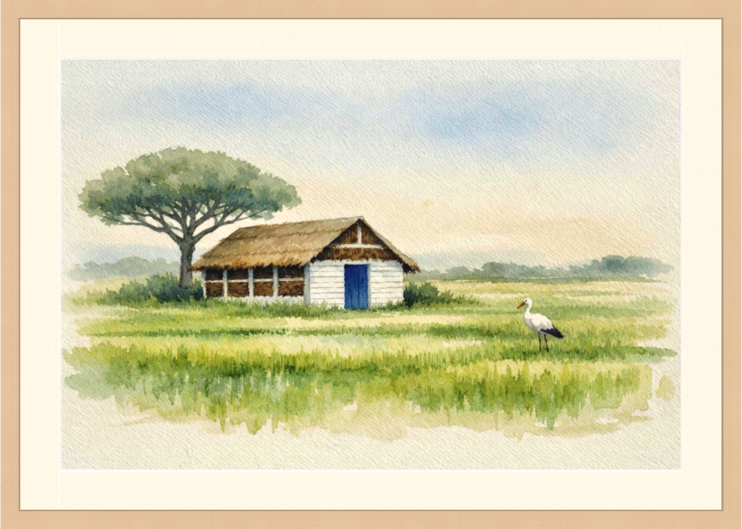 Cabana nos Arrozais / Cabin in the Rice Fields (Watercolour) — Comporta Art Collection by Sensorial Atelier