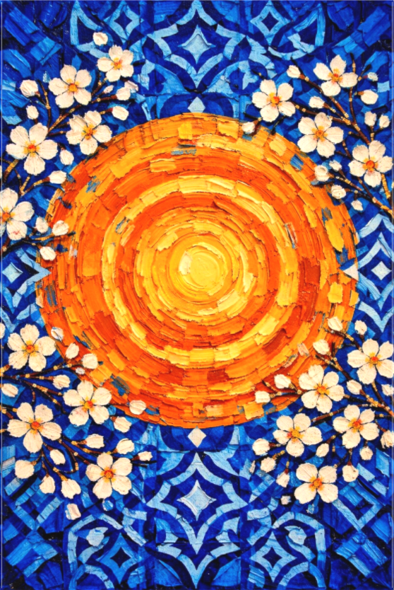 almond blossom - vertical - original artwork from the Algarve Collection by Sensorial Atelier, curated art for hospitality and interior design