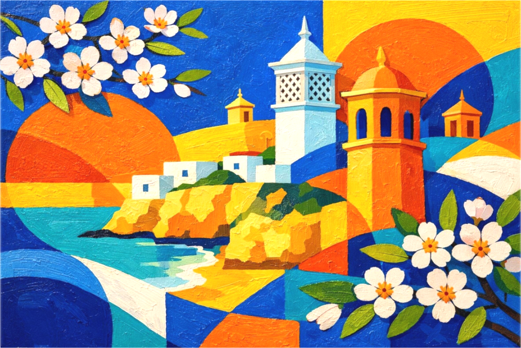 folk algarve — panoramic — original artwork from the Algarve Collection by Sensorial Atelier, curated art for hospitality and interior design