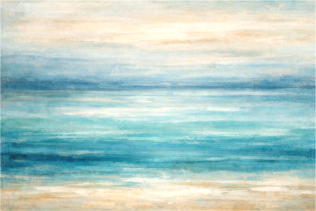 still waters — serene abstract seascape in teal and powder blue by Sensorial Atelier, curated art for spa and hospitality
