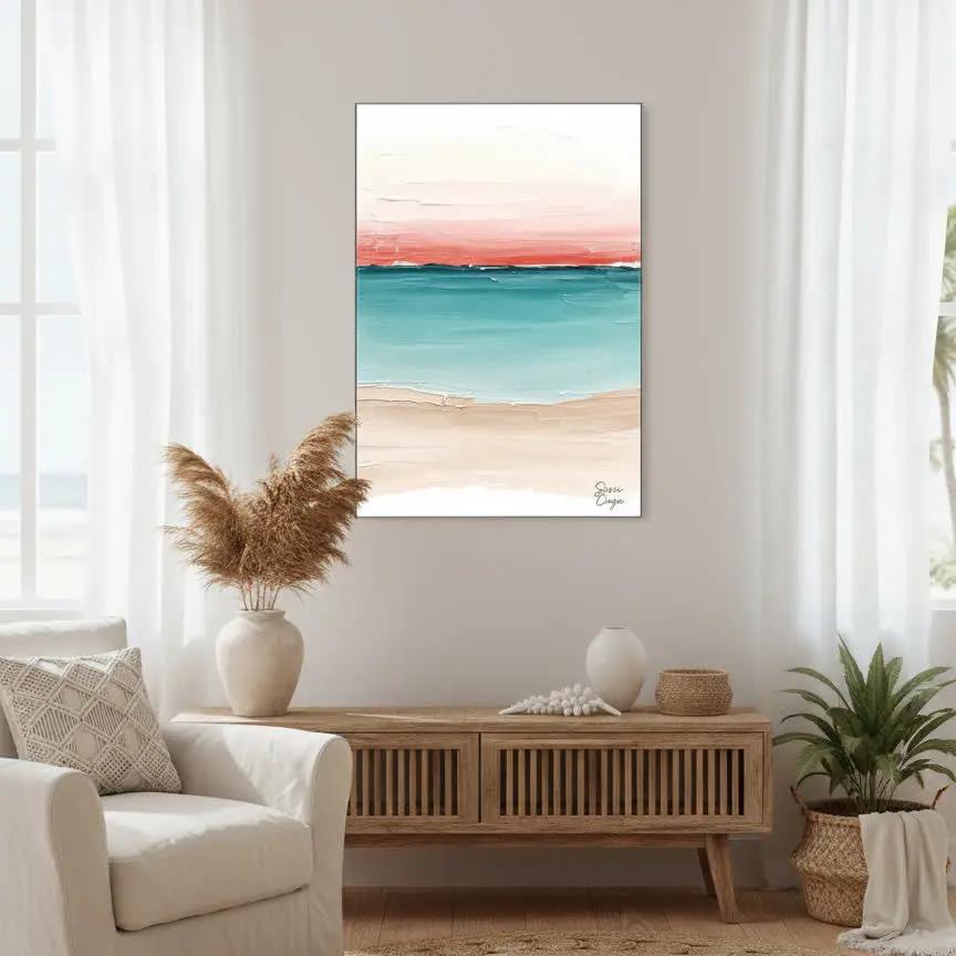 Maldives canvas Framed produced by whiteWall in beach house living room. Collectors edition by Sissi Caya