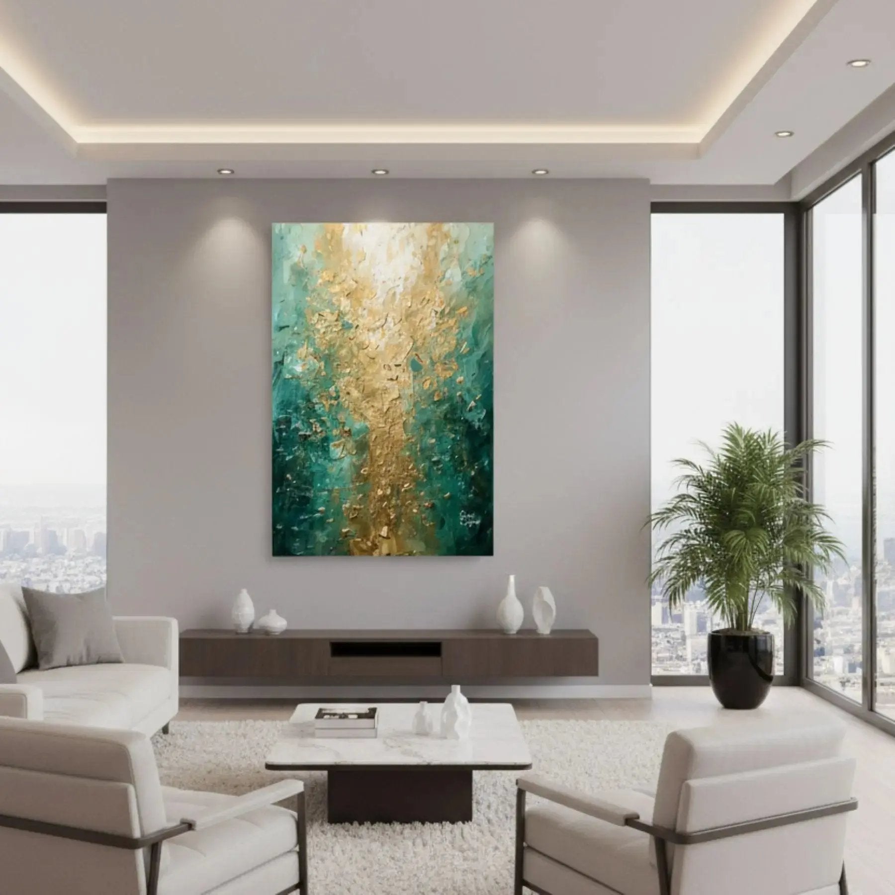 Abstract Wall Art  for Abundance displayed in modern living room, Manifest Collection, Sensorial Atelier Limited Editions