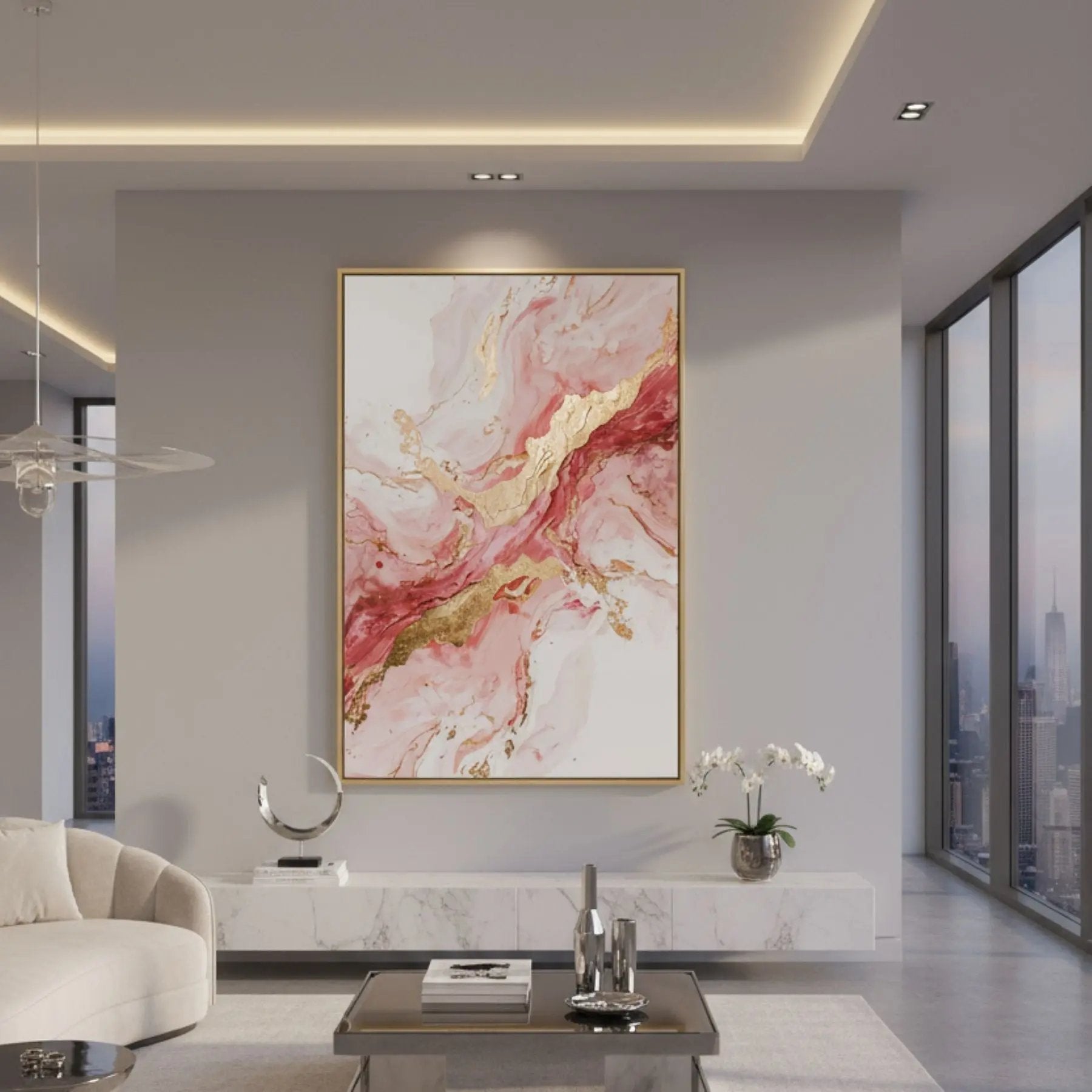 Abstract Wall Art Manifest Gratitude Displayed in Living room, Sensorial Atelier Limited Editions.