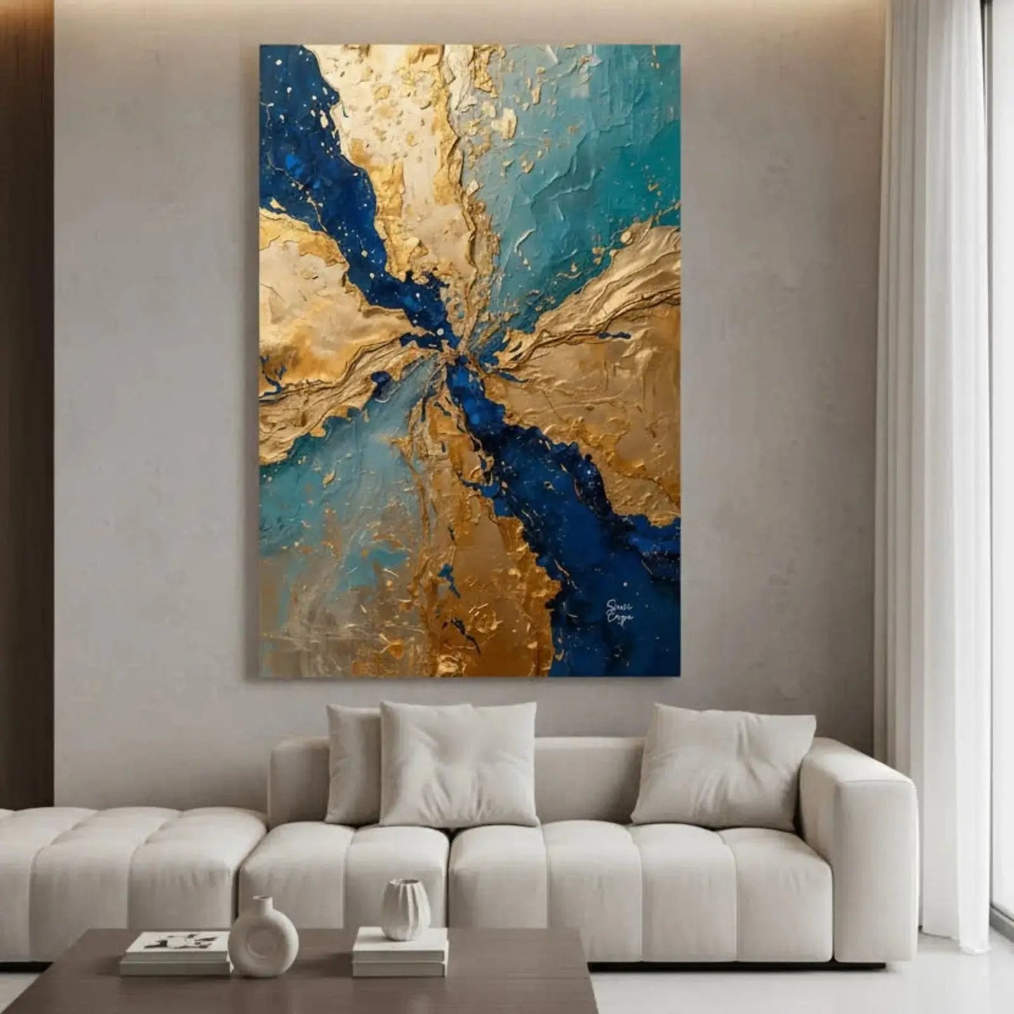 Manifest Prosperity limited edition canvas artwork in green and gold hues, from the Manifest Collection by Sissi Caya.