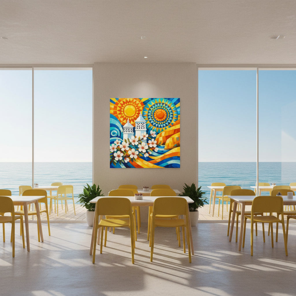 algarvian sun — geometric square displayed in a coastal restaurant setting — Algarve Collection by Sensorial Atelier