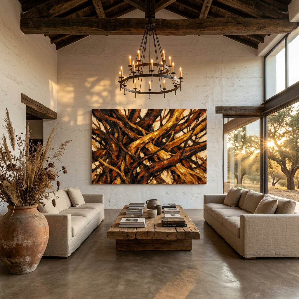 roots II displayed in a lobby of rural hotel