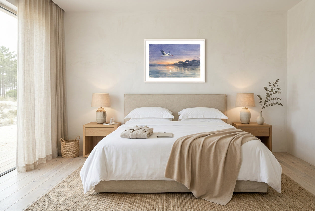Twilight Stork in a comporta hotel bedroom