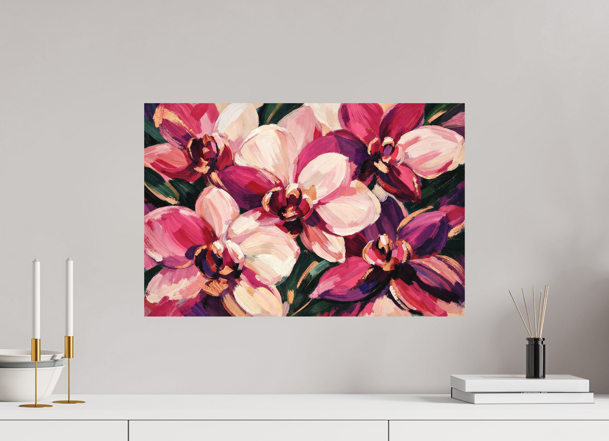 60 x 40 cm, Glicée Print on Hahnemühle German Etching magenta orchids