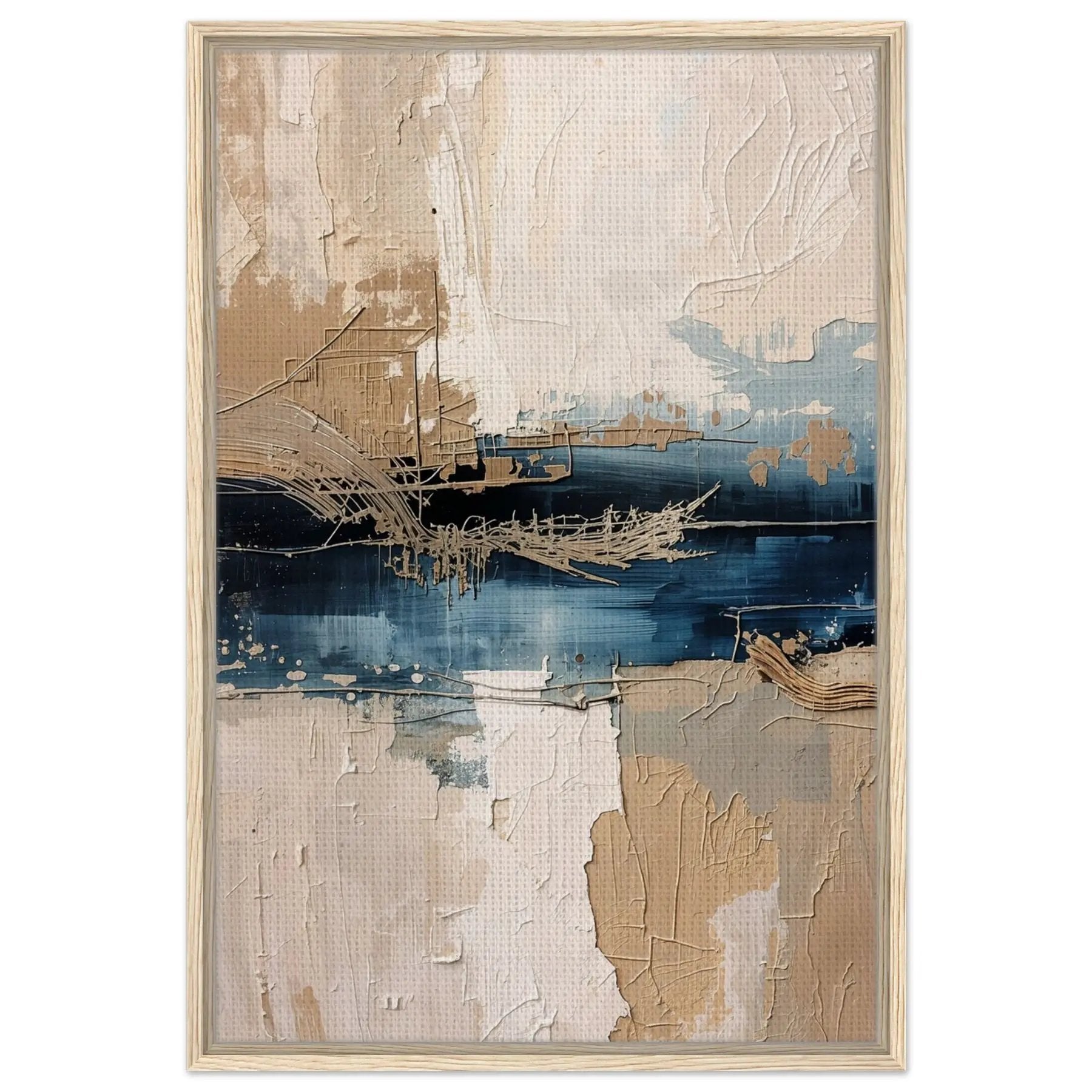 Comporta I limited edition canvas art by Sissi Caya featuring neutral sand tones and ocean blues inspired by Comporta Beach in Portugal.