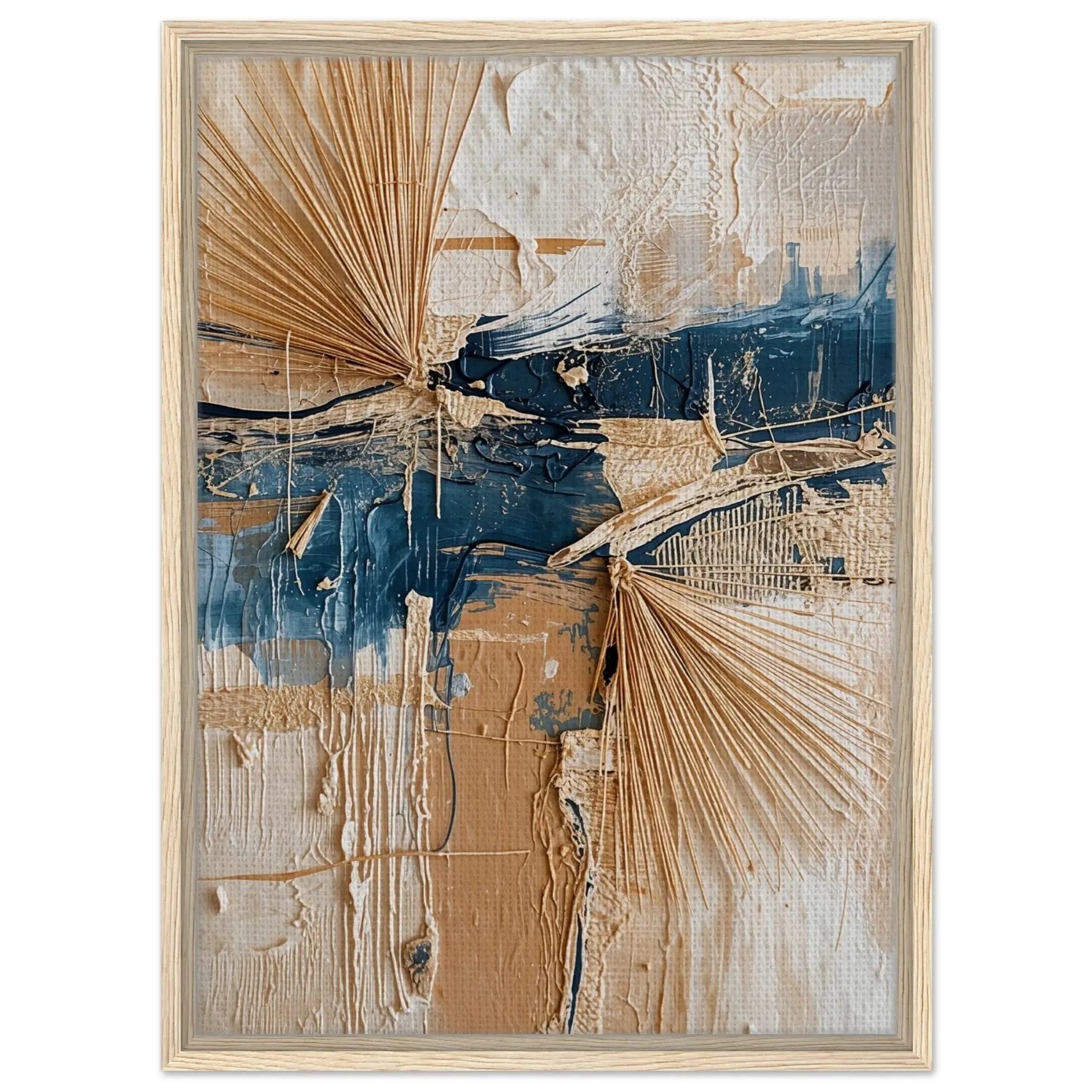 Comporta II limited edition artwork by Sissi Caya, abstract coastal texture in sandy beige and deep blue inspired by Portugal’s serene coastline.