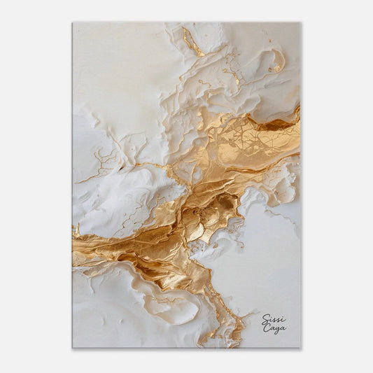 Minimalist white and gold abstract artwork symbolizing inner peace and balance, limited edition fine art print by Sissi Caya.