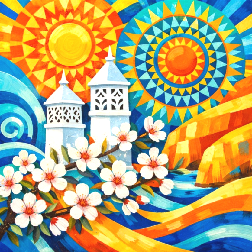 Main image Mosaico Square algarvian sun — geometric square — original artwork from the Algarve Collection by Sensorial Atelier, curated art for hospitality and interior design