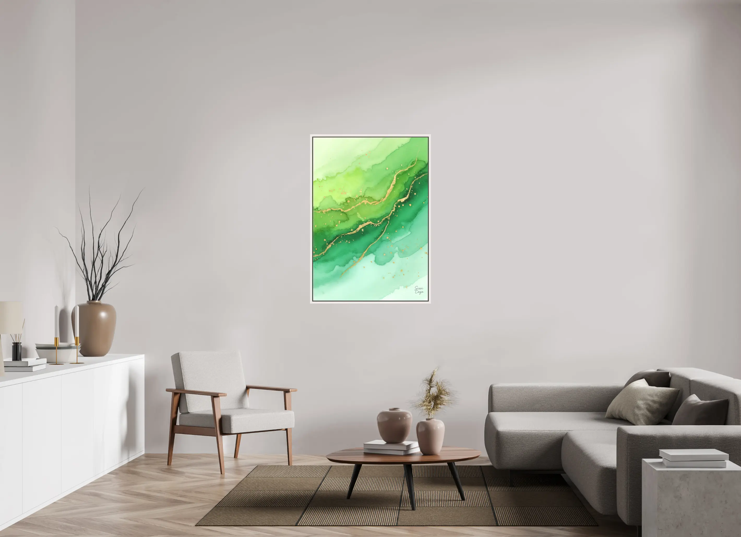 80 x 114.3 cm, Canvas framed White Green Awakening