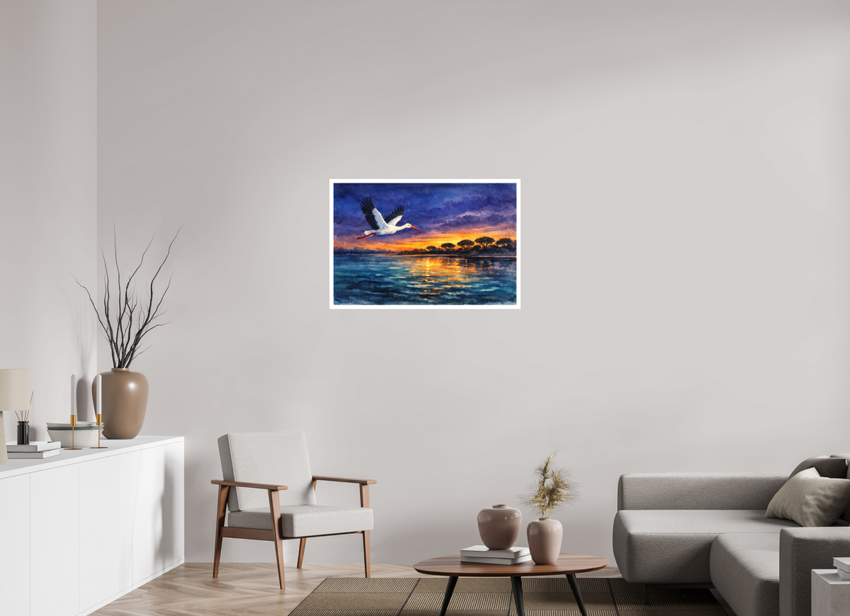 90 x 60 cm, Canson Arches Aquarelle nocturnal stork watercolour