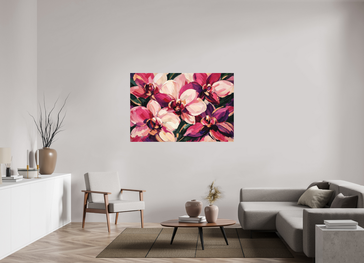 150 x 100 cm, Glicée Print on Hahnemühle German Etching magenta orchids