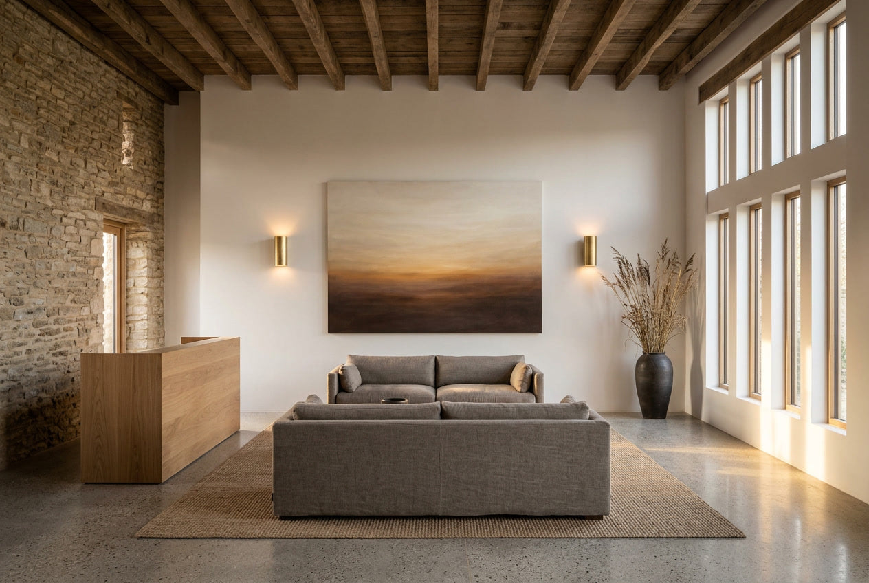 Maber Grounf Large Format deisplayed in Rural Hotel Lobby by Sensorial Atelier