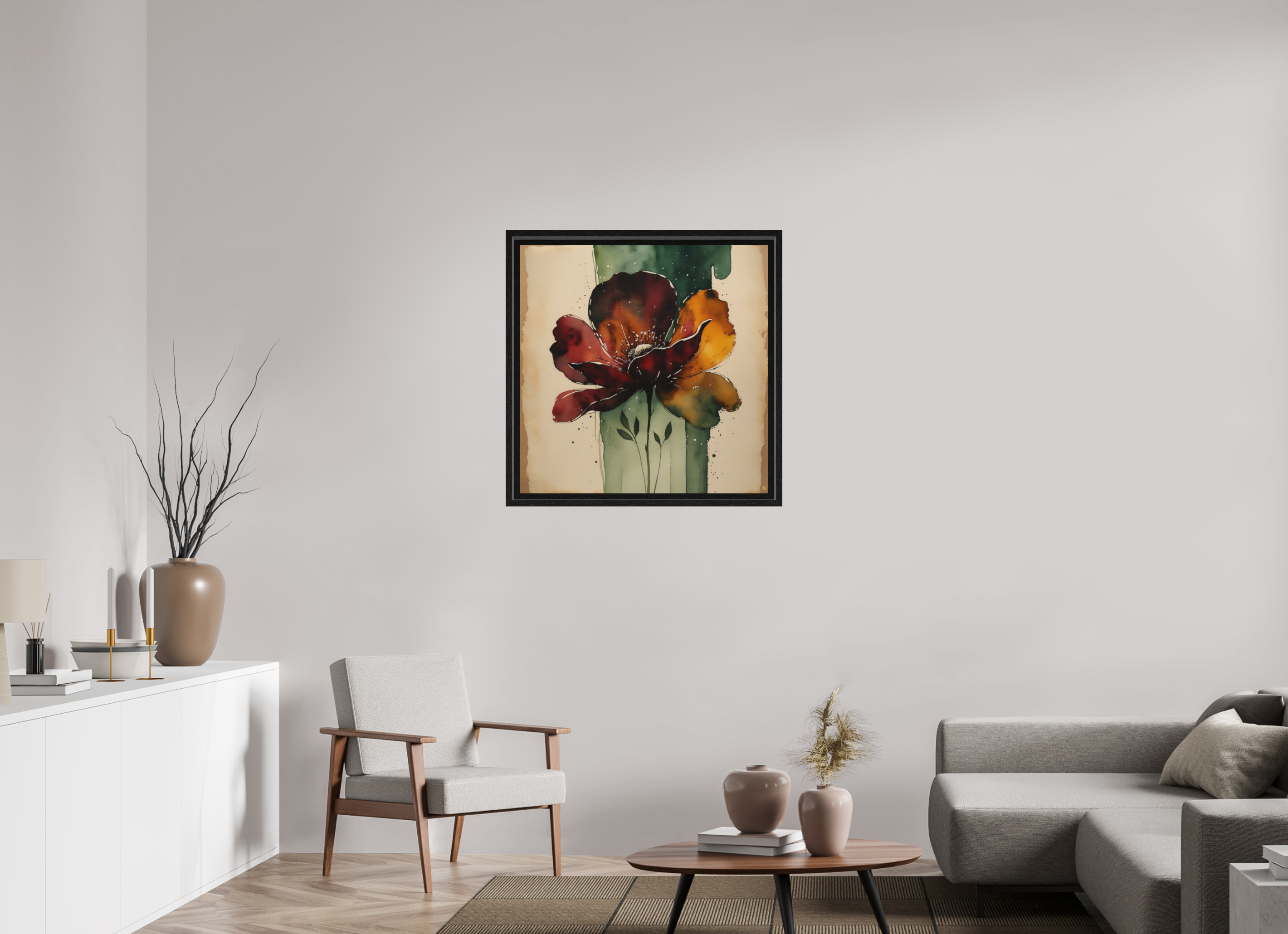 80 x 80 cm, Dibond 3 mm, Canson Arches Aquarelle Rag, Artbox wood frame 21mm Black Oak Autumn Bloom