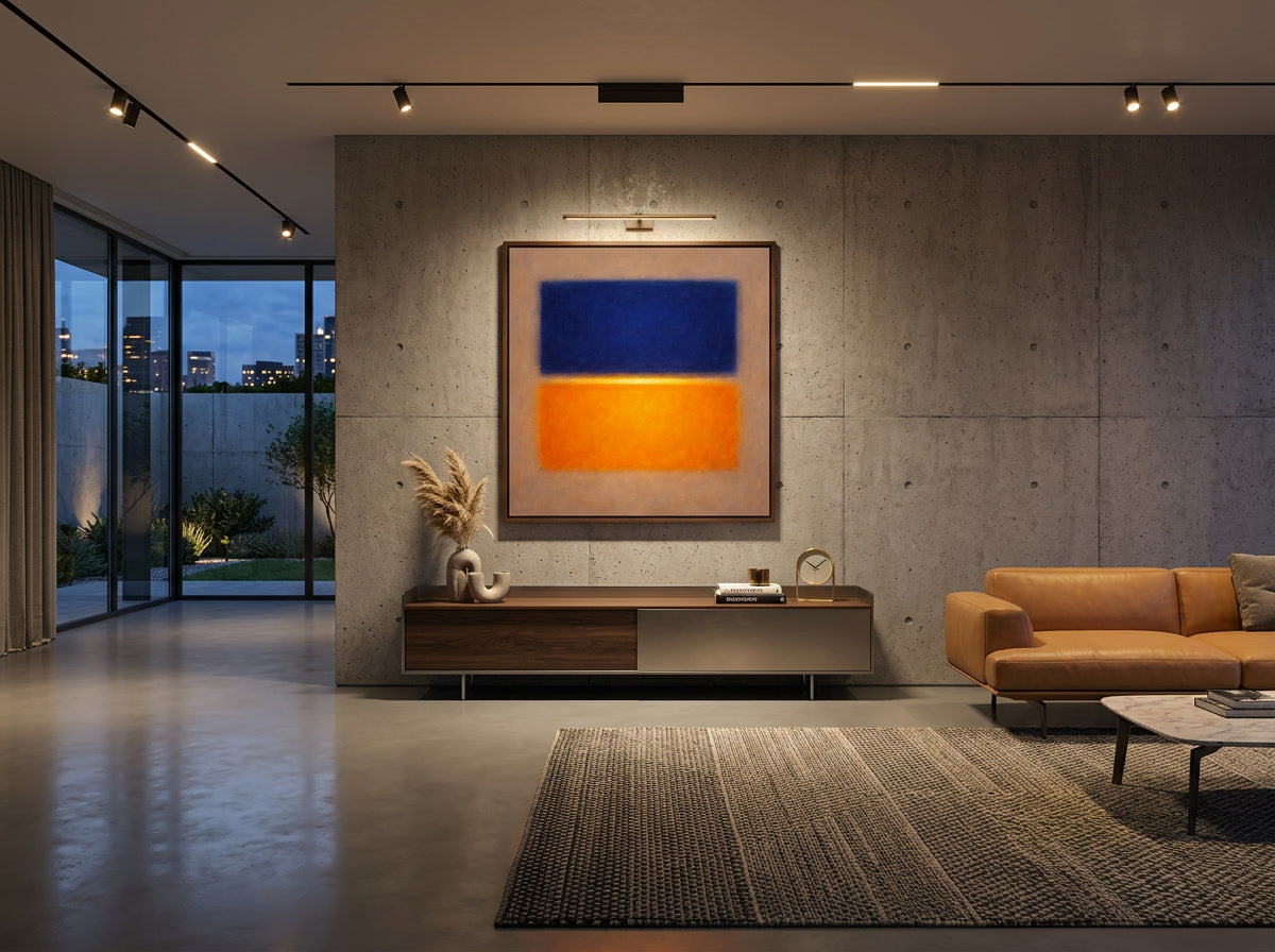 Indigo ember displayed in a modern living room