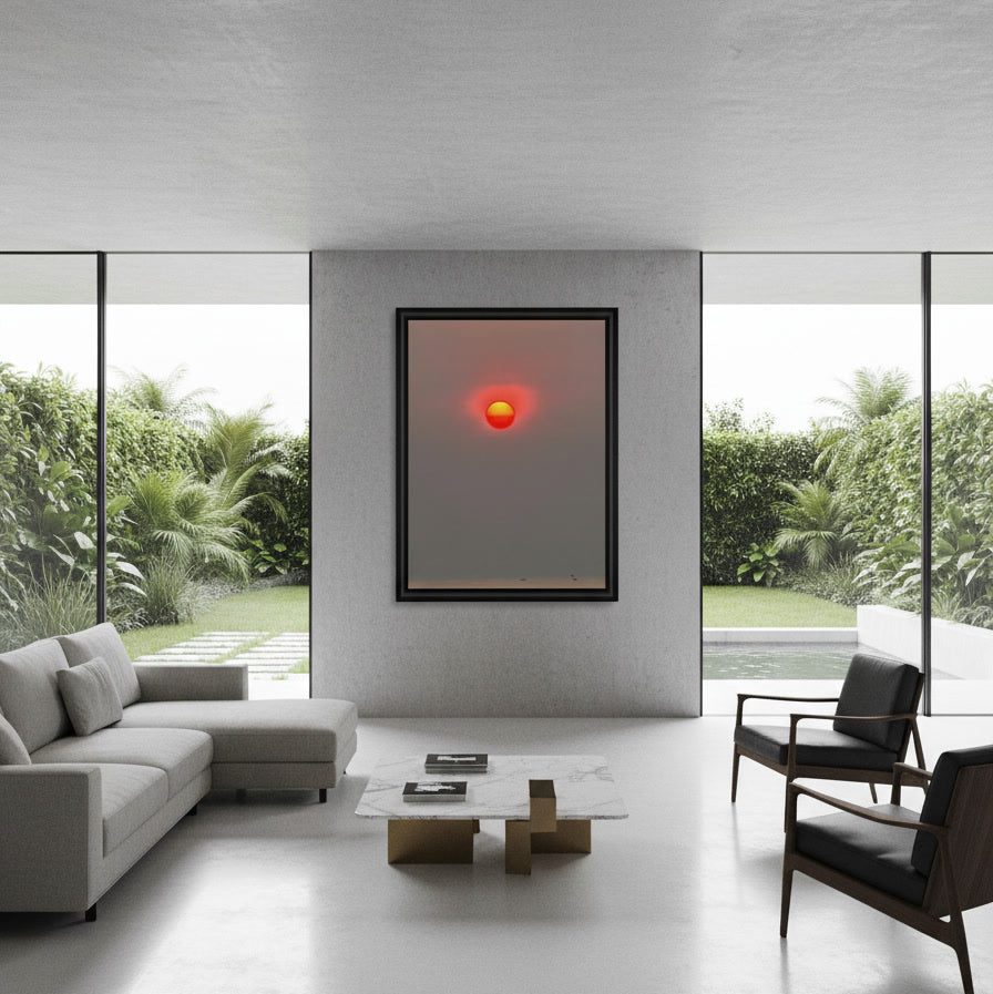 Kilindi_Blood_Sun_displayed in a modern living room fine art photography by sensorial atelier
