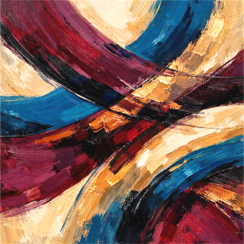 Main image Byzantine — abstract gestural painting with sweeping curves in deep teal, purple and amber-gold by Sensorial Atelier