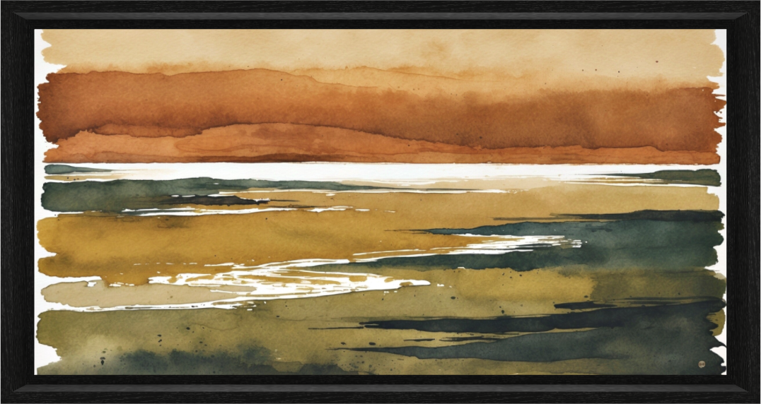 Earth Horizon - abstract earthy landscape watercolour in ochre olive and warm earth tones by Sensorial Atelier