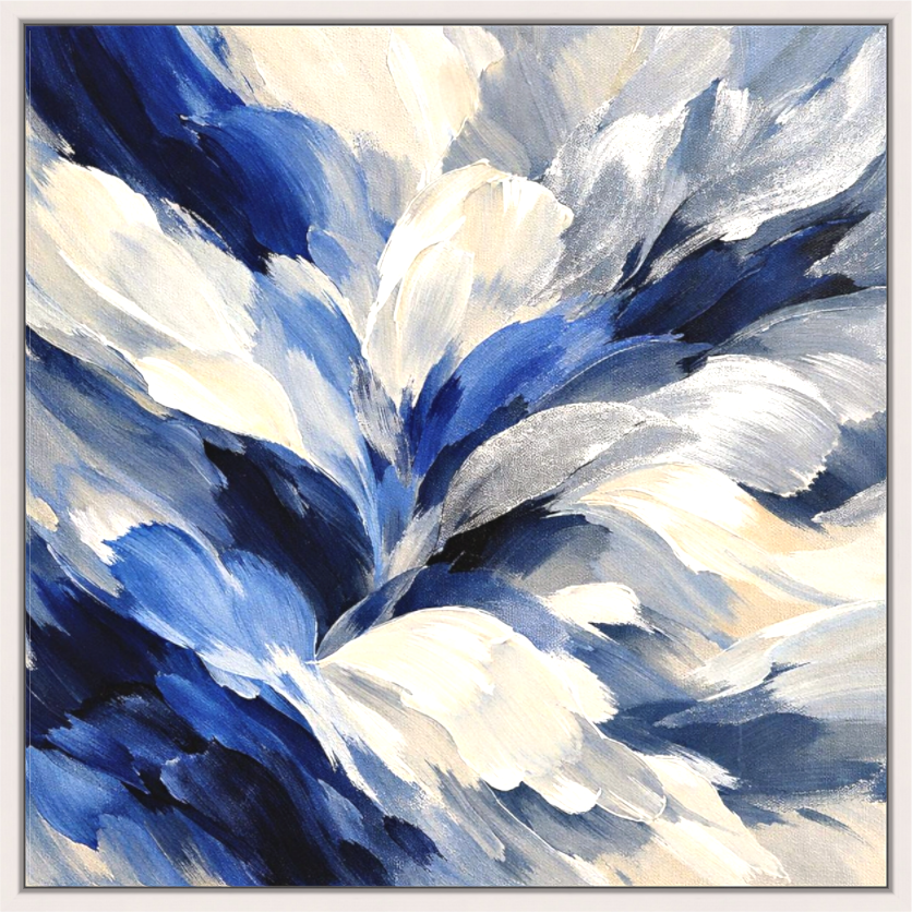 Main image Silk Tide— abstract painting with flowing white and navy organic forms by Sensorial Atelier