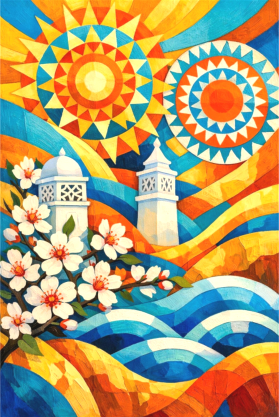 algarvian sun — geometric vertical — original artwork from the Algarve Collection by Sensorial Atelier, curated art for hospitality and interior design