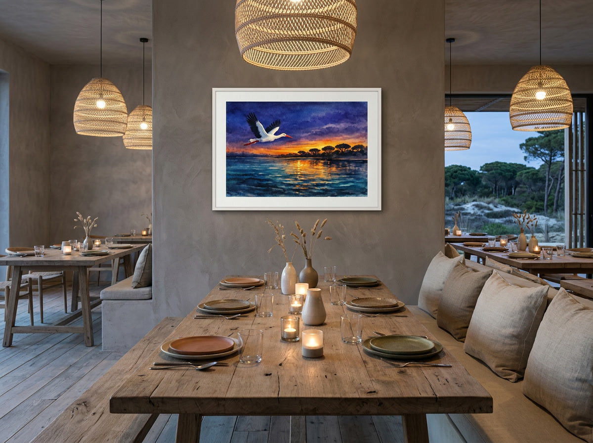 nocturnal stork watercolour