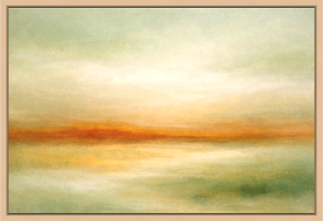 Sage Ember is an earthy abstract landscape in muted sage green and burnt orange. Part of the Horizons Collection by Sensorial Atelier. Exclusive edition for luxury interiors.