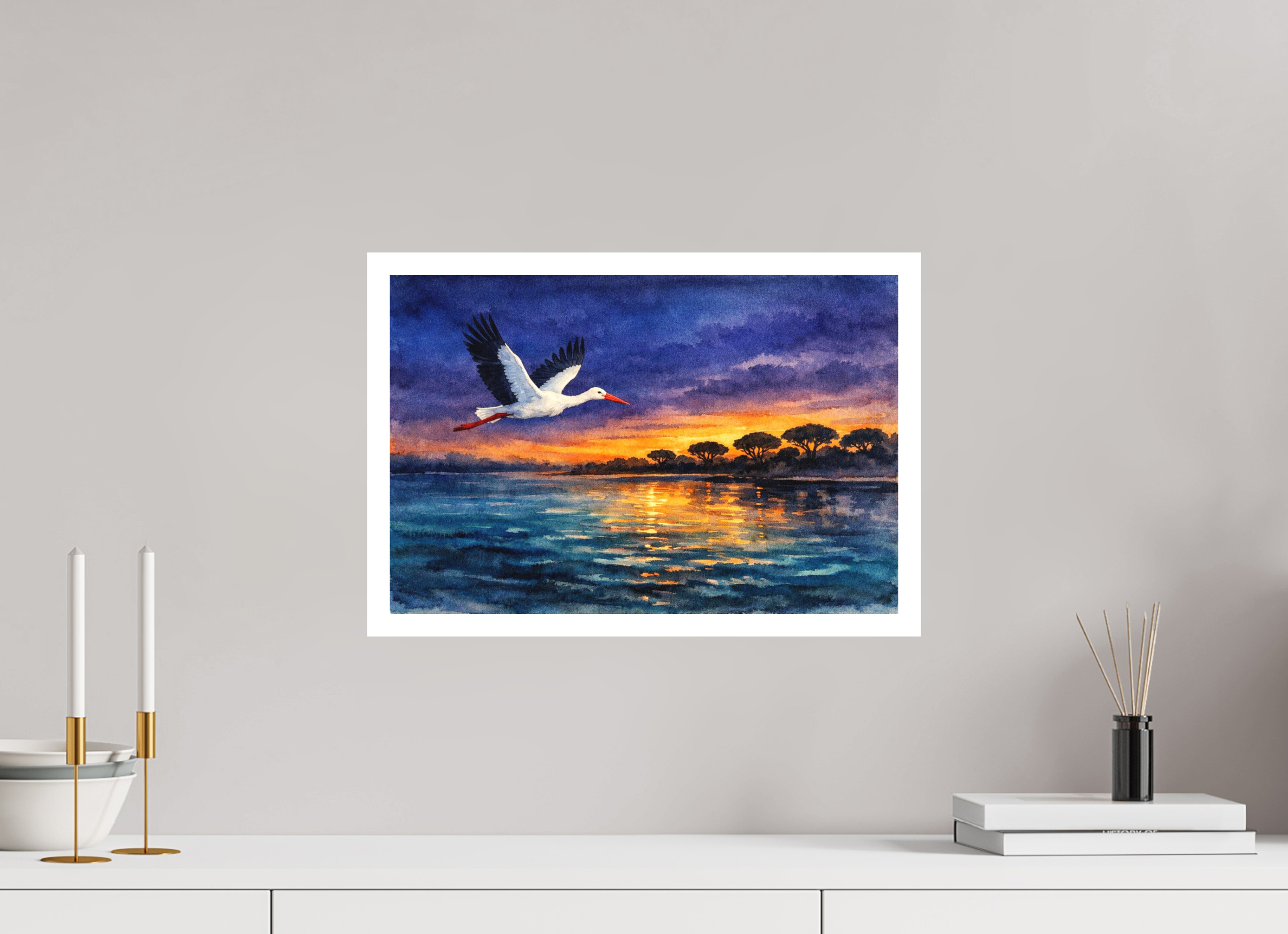 45 x 30 cm, Canson Arches Aquarelle nocturnal stork watercolour
