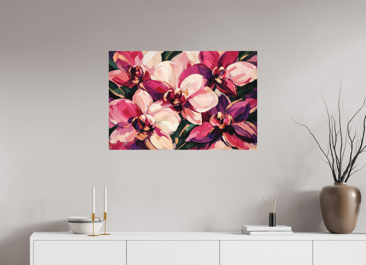 90 x 60 cm, Glicée Print on Hahnemühle German Etching magenta orchids