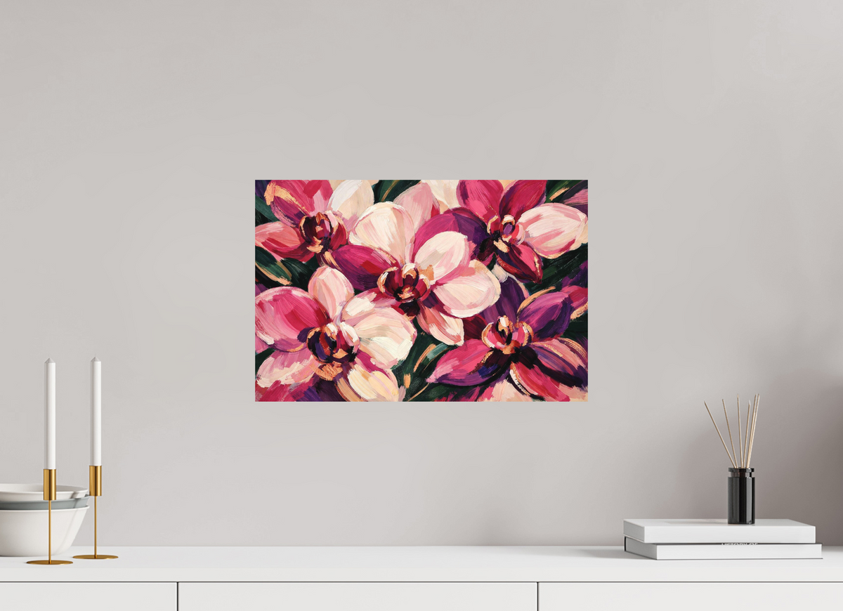 45 x 30 cm, Glicée Print on Hahnemühle German Etching magenta orchids
