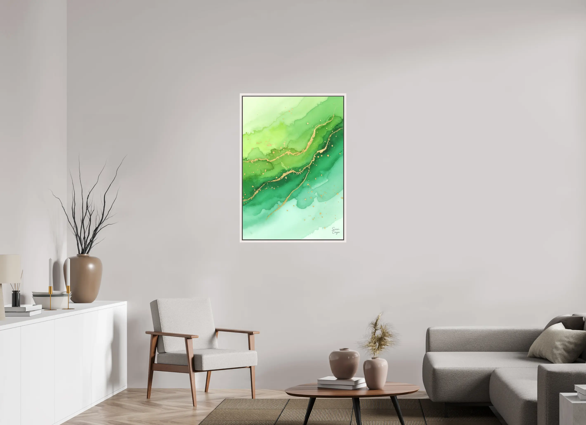 70 x 100 cm, Canvas framed White Green Awakening